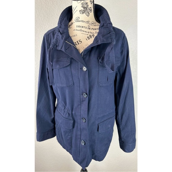 Talbots NWOT Women’s Navy Safari Field Jacket Cotton Blend, size Medium - Picture 2 of 16
